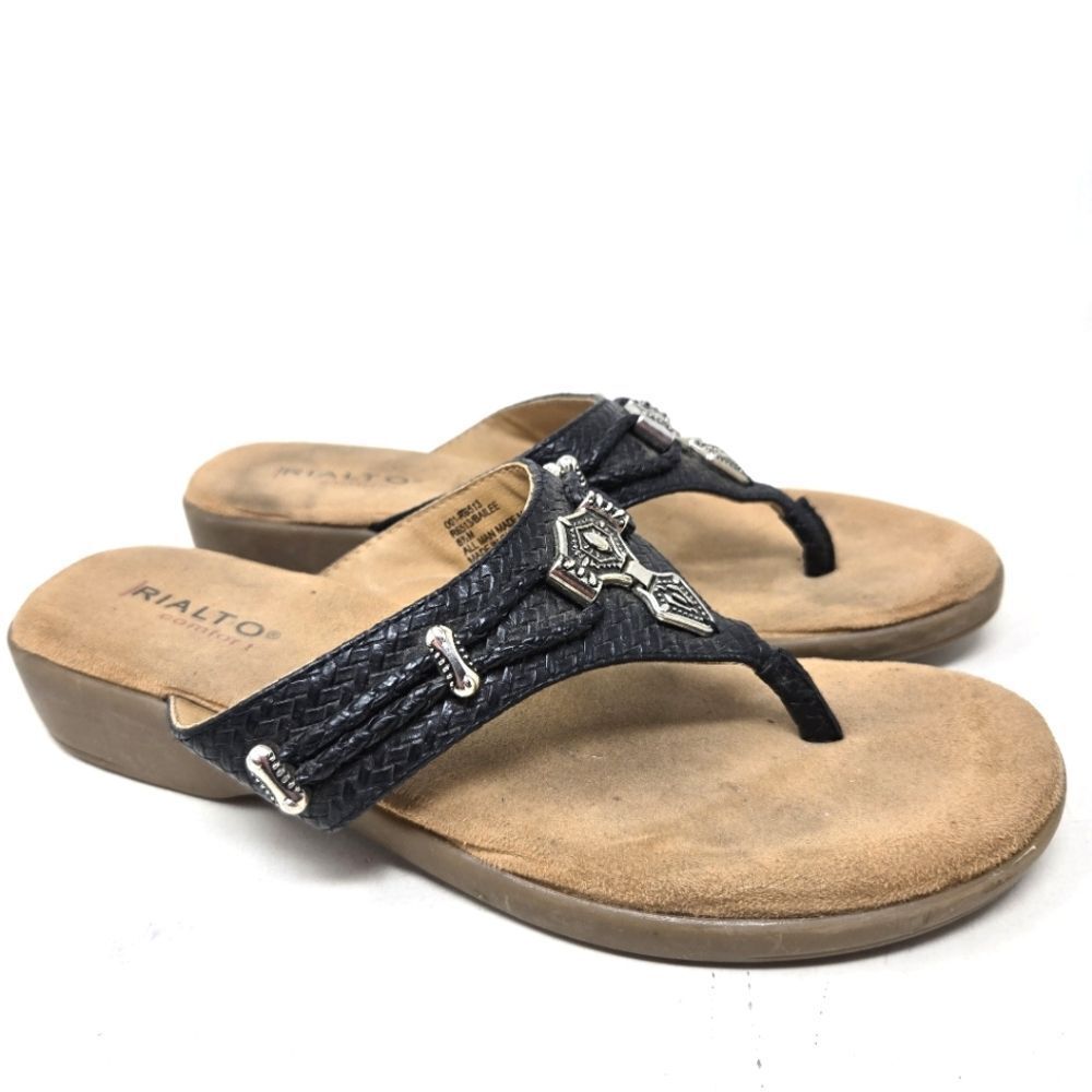 Rialto Women's Black Bailee Thong Comfort Sandals Size 8.5